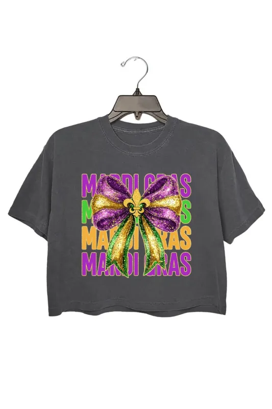 Glitter Mardi Gras Coquette Bow Crop Top For Women sold by Fancy Tees