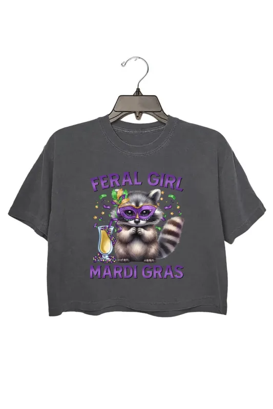 Feral Girl Mardi Gras Raccoon Crop Top For Women sold by Fancy Tees
