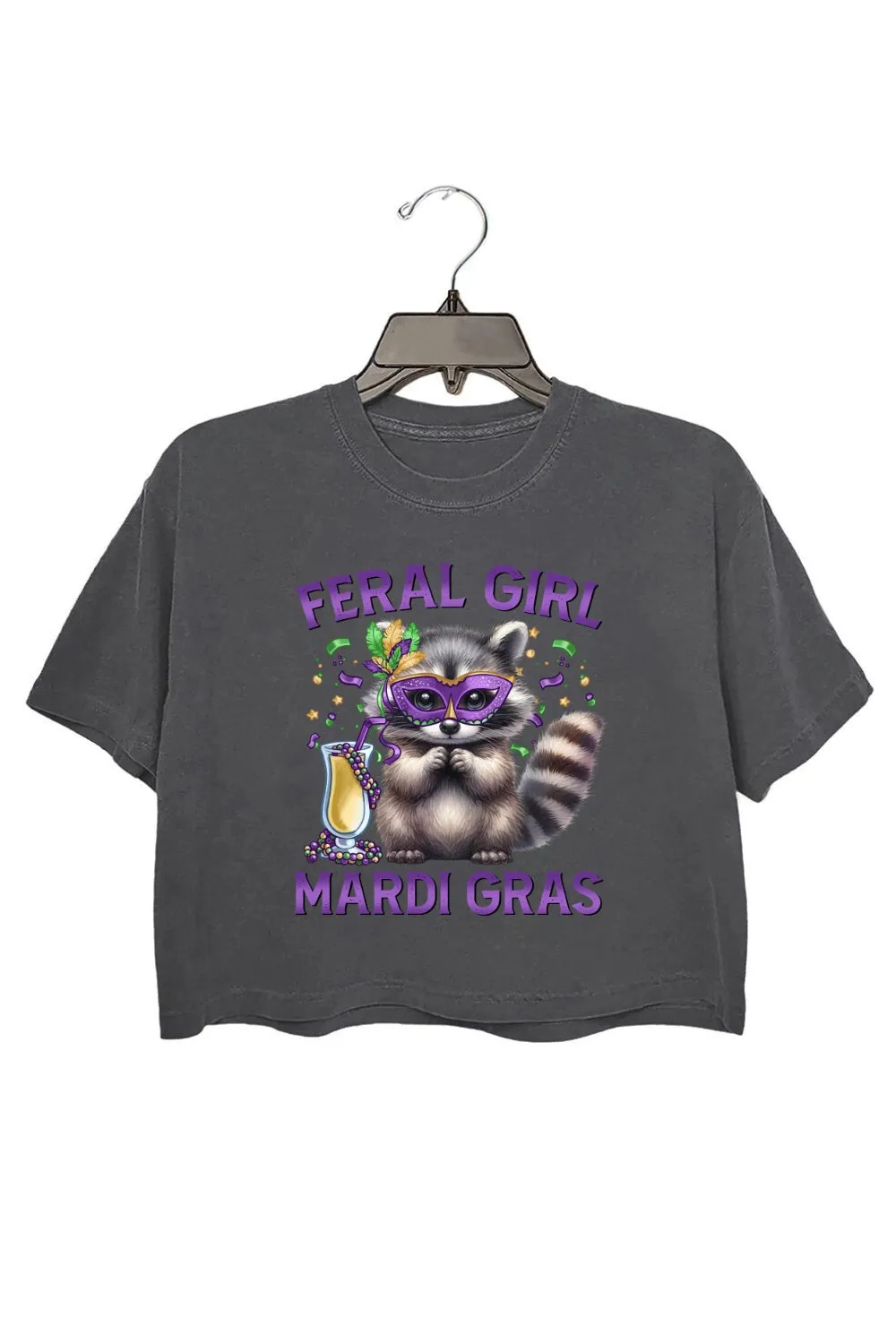 Feral Girl Mardi Gras Raccoon Crop Top For Women sold by Fancy Tees