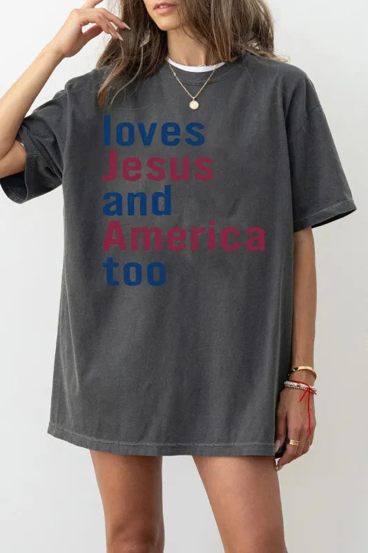 Love Jesus and America Too Tee For Women sold by Fancy Tees