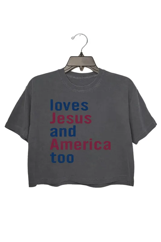 Love Jesus and America Too Crop Top For Women sold by Fancy Tees