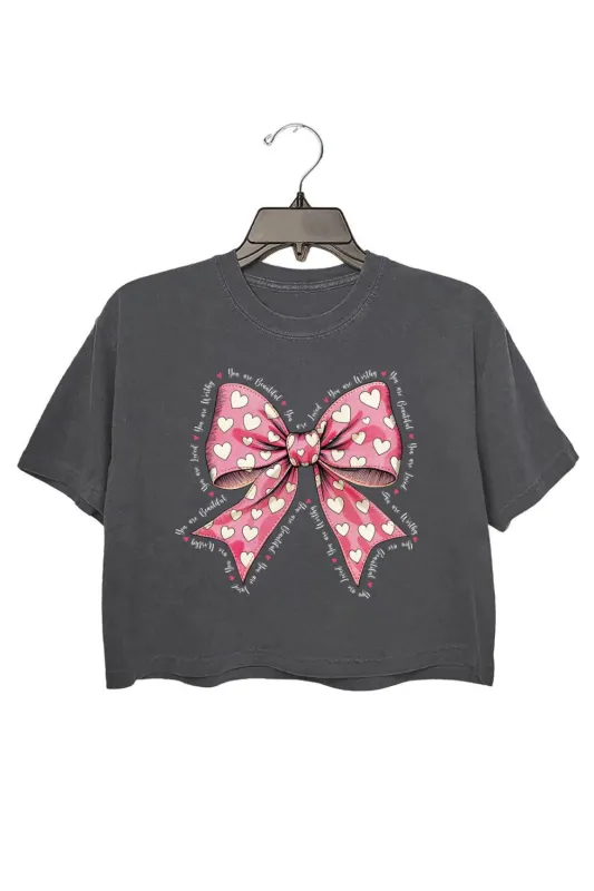 Pink Valentine Bow You Are Loved Crop Top For Women sold by Fancy Tees