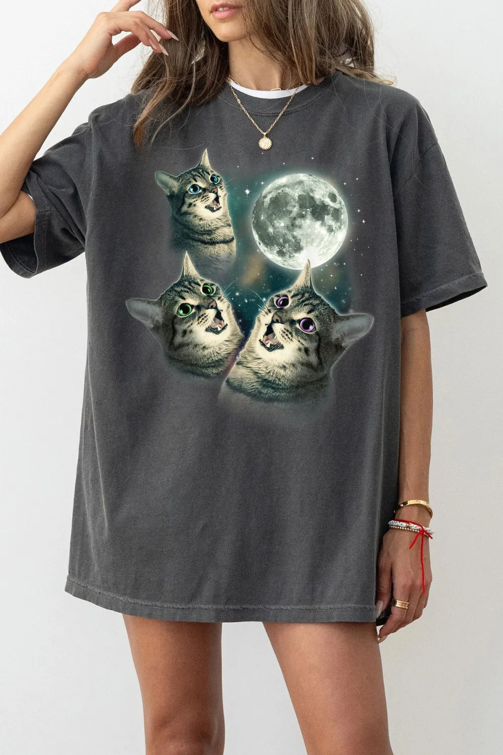 Three Cats Howling At The Moon Tee For Women sold by Fancy Tees