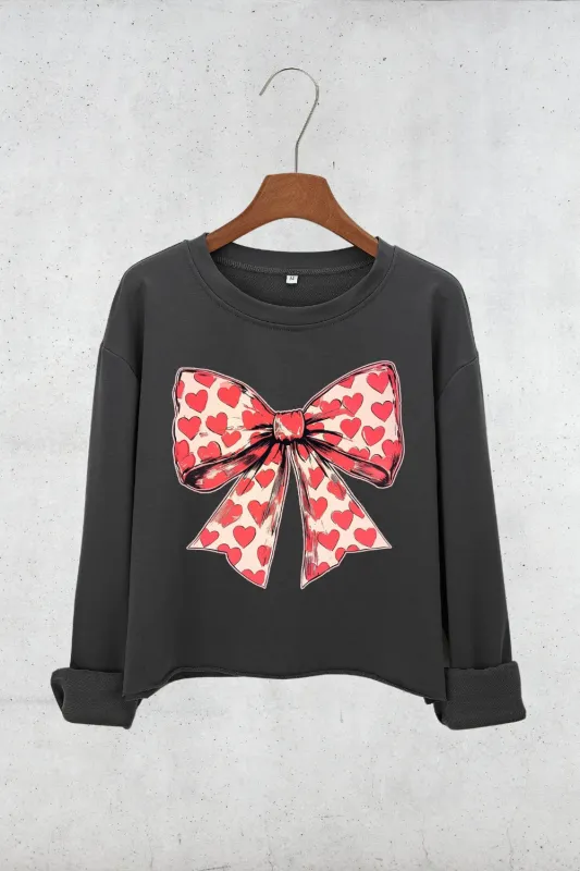 Valentine's Day Heart Coquette Bow Crop Sweatshirt For Women sold by Fancy Tees