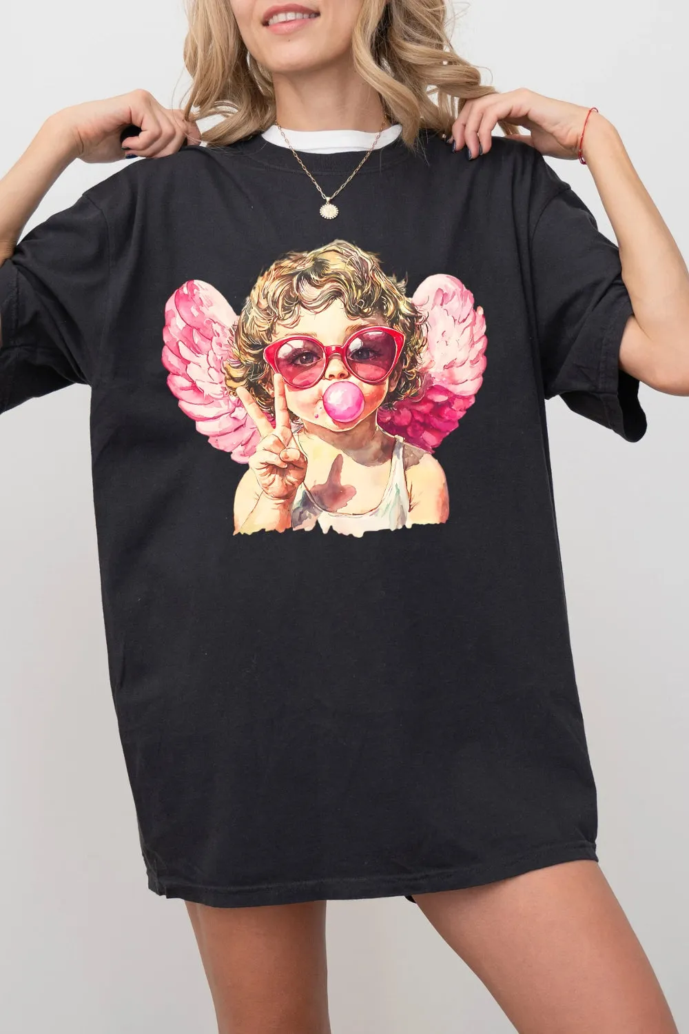 Retro Cupid Blowing Bubble Tee For Women sold by Fancy Tees product image thumbnail 3