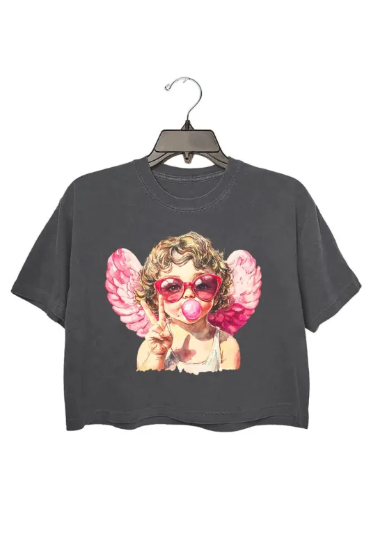 Retro Cupid Blowing Bubble Crop Top For Women made by Fancy Tees