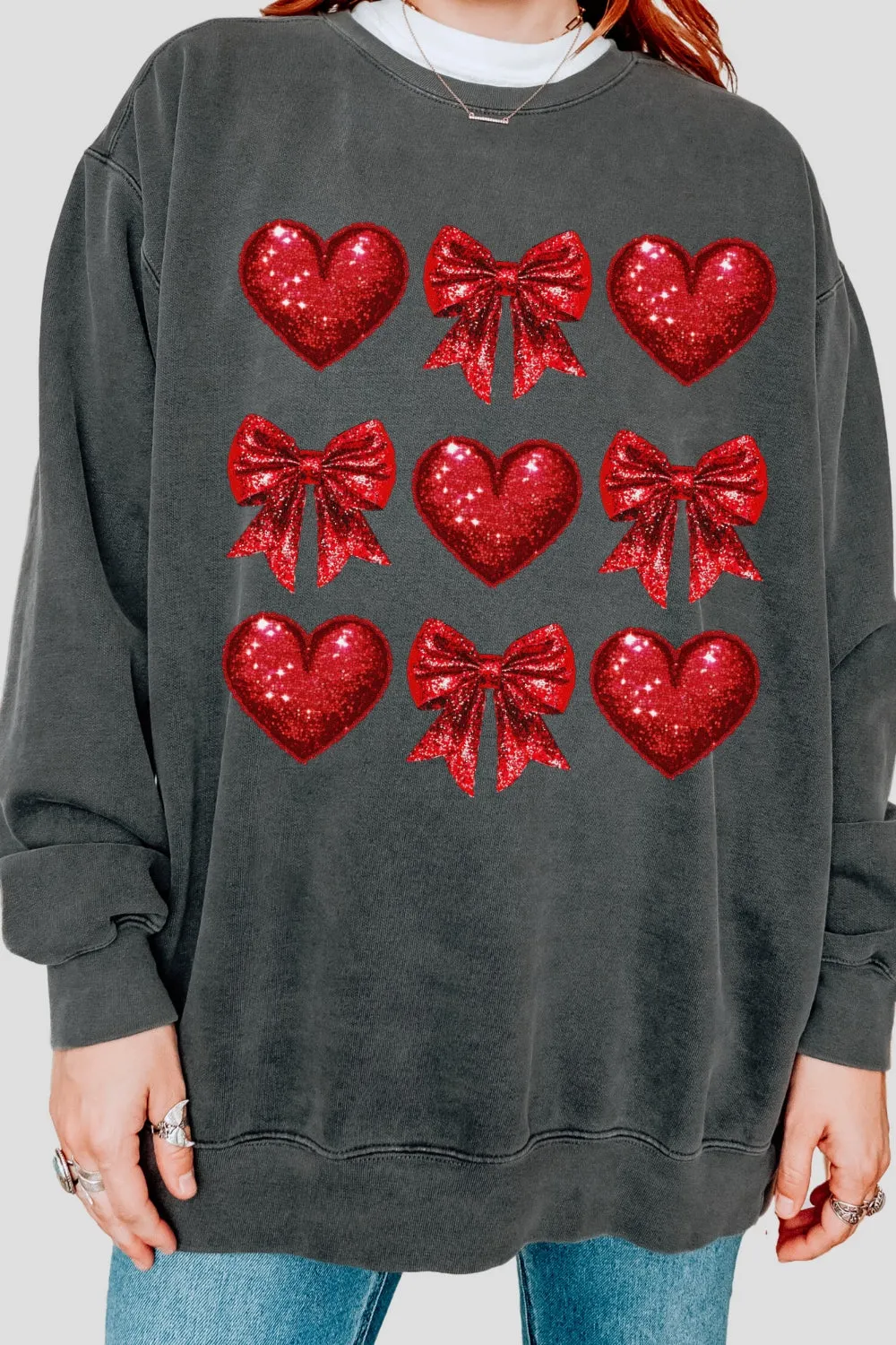Coquette Glitter Valentine Heart Sweatshirt For Women sold by Fancy Tees product image thumbnail 3