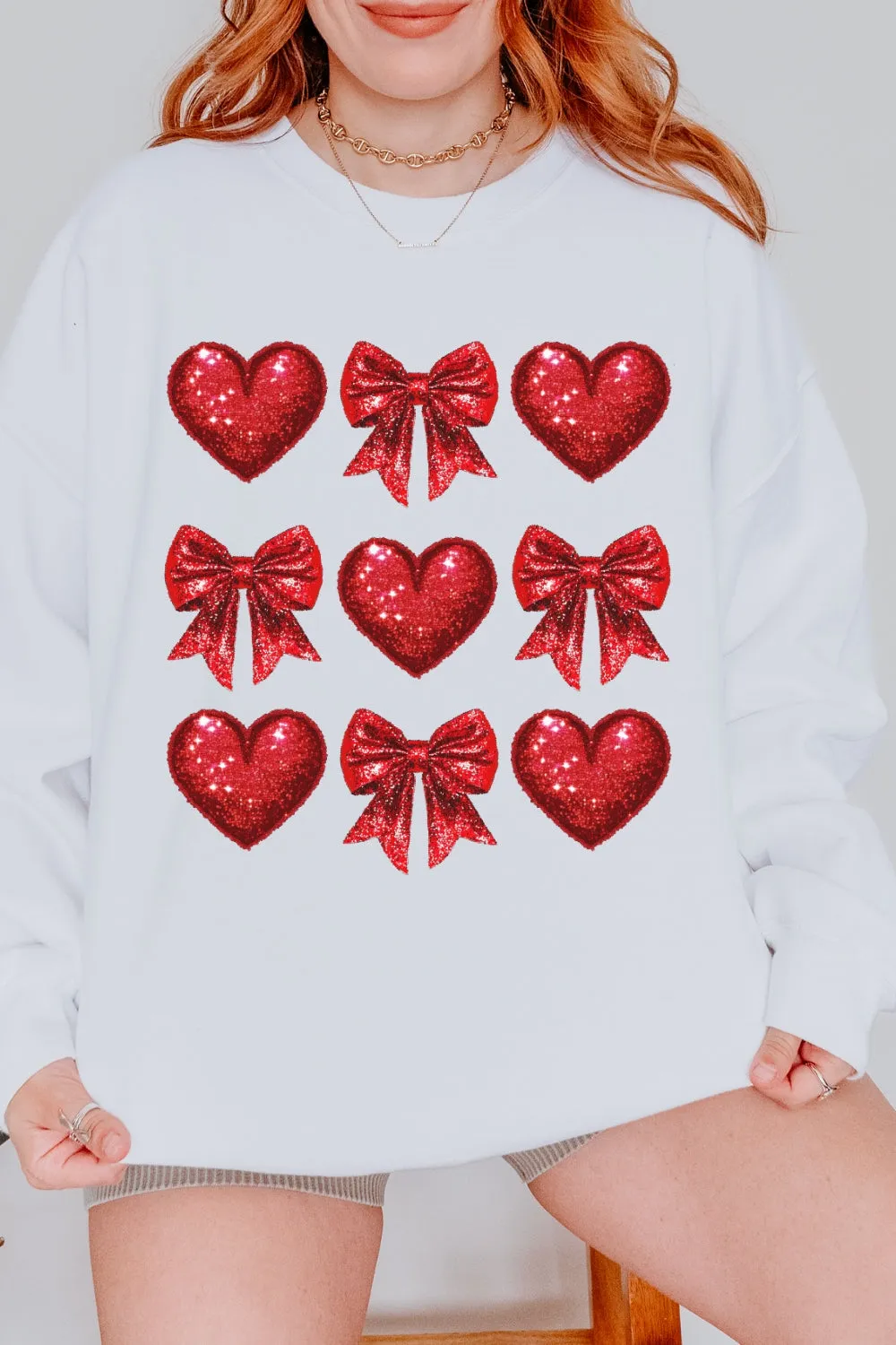 Coquette Glitter Valentine Heart Sweatshirt For Women sold by Fancy Tees product image thumbnail 4