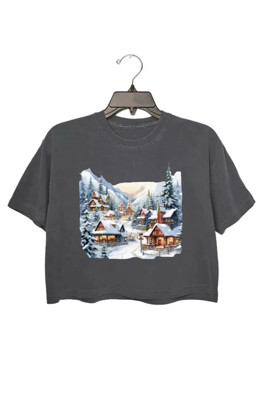 Christmas Winter Village Crop Top For Women sold by Fancy Tees