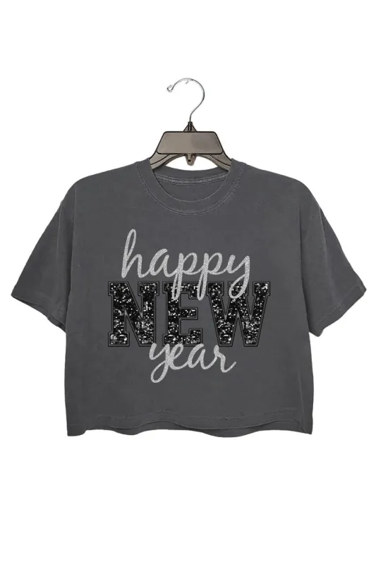 Happy New Year Glitter Crop Top For Women made by Fancy Tees