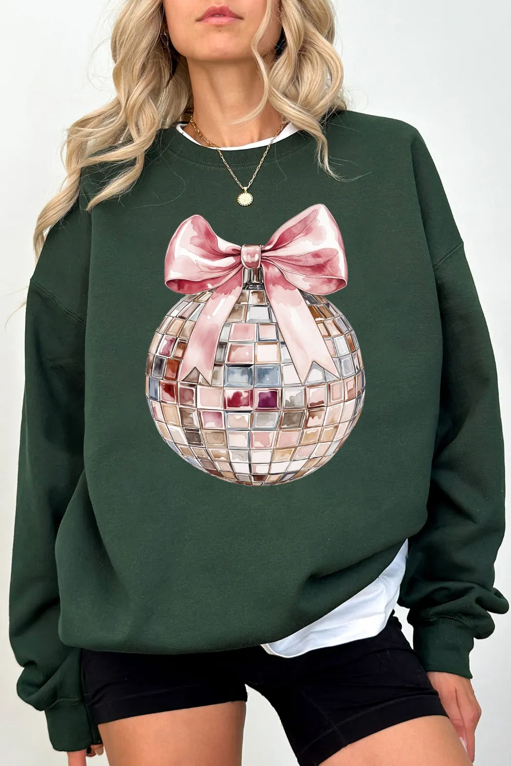 Pink Disco Ball Sweatshirt For Women sold by Fancy Tees product image thumbnail 3