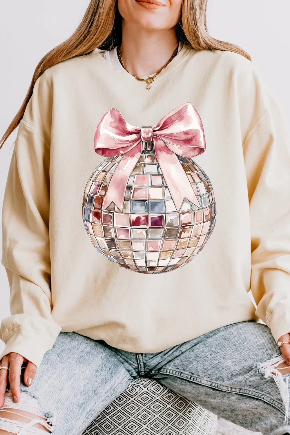 Pink Disco Ball Sweatshirt For Women sold by Fancy Tees