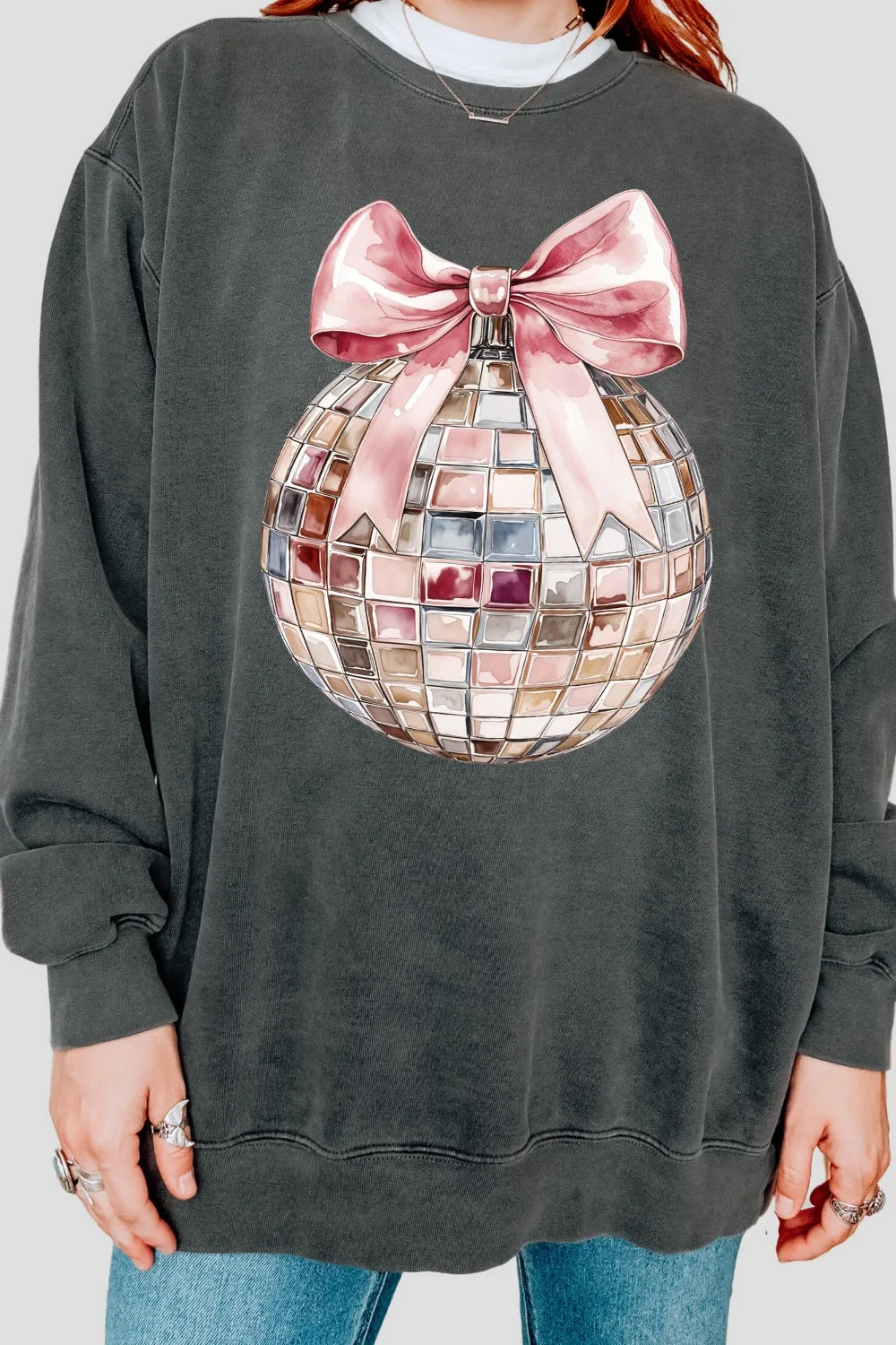 Pink Disco Ball Sweatshirt For Women sold by Fancy Tees product image thumbnail 2