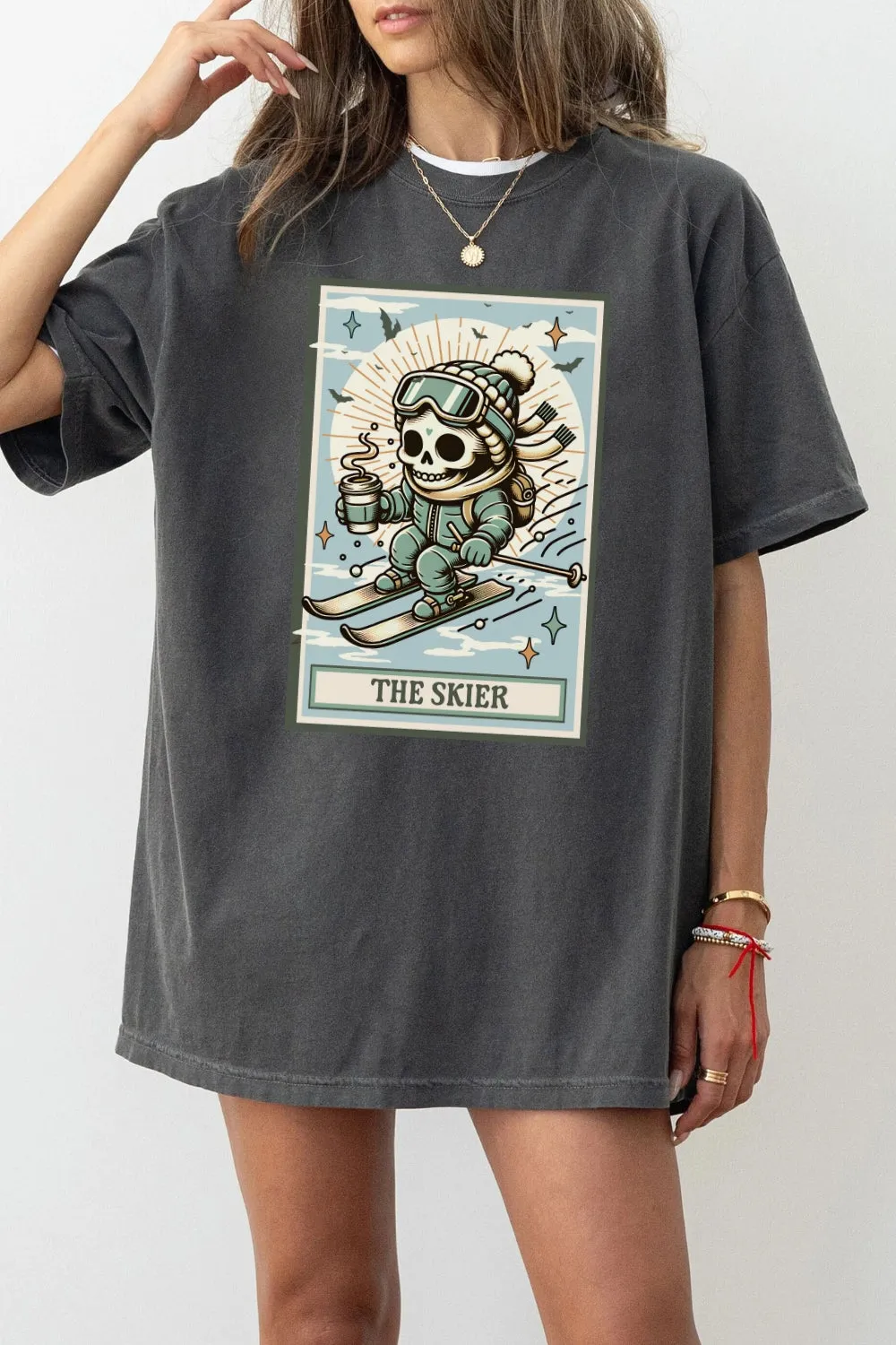 The Skier Skeleton Tarot Card Tee For Women sold by Fancy Tees