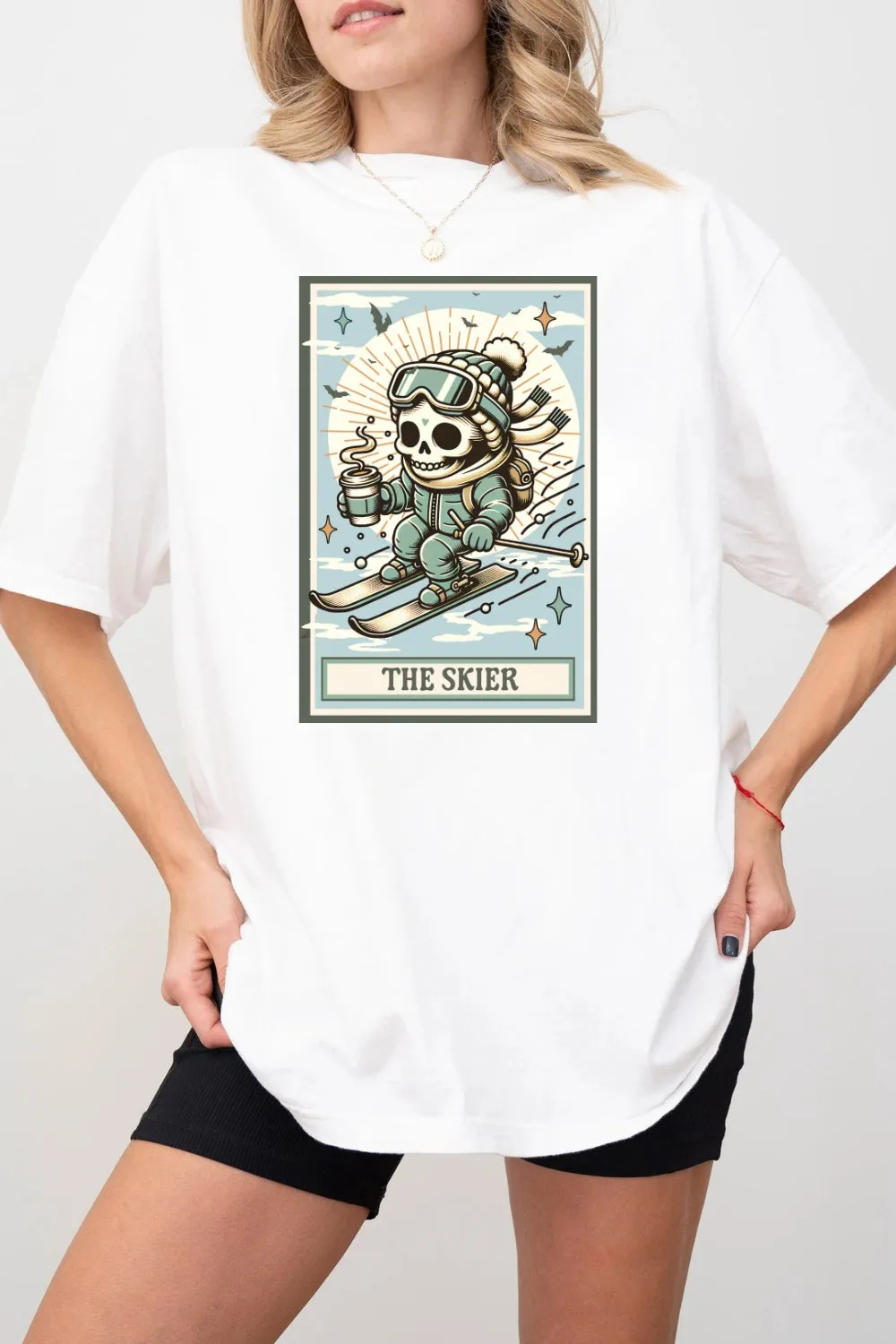 The Skier Skeleton Tarot Card Tee For Women sold by Fancy Tees product image thumbnail 2
