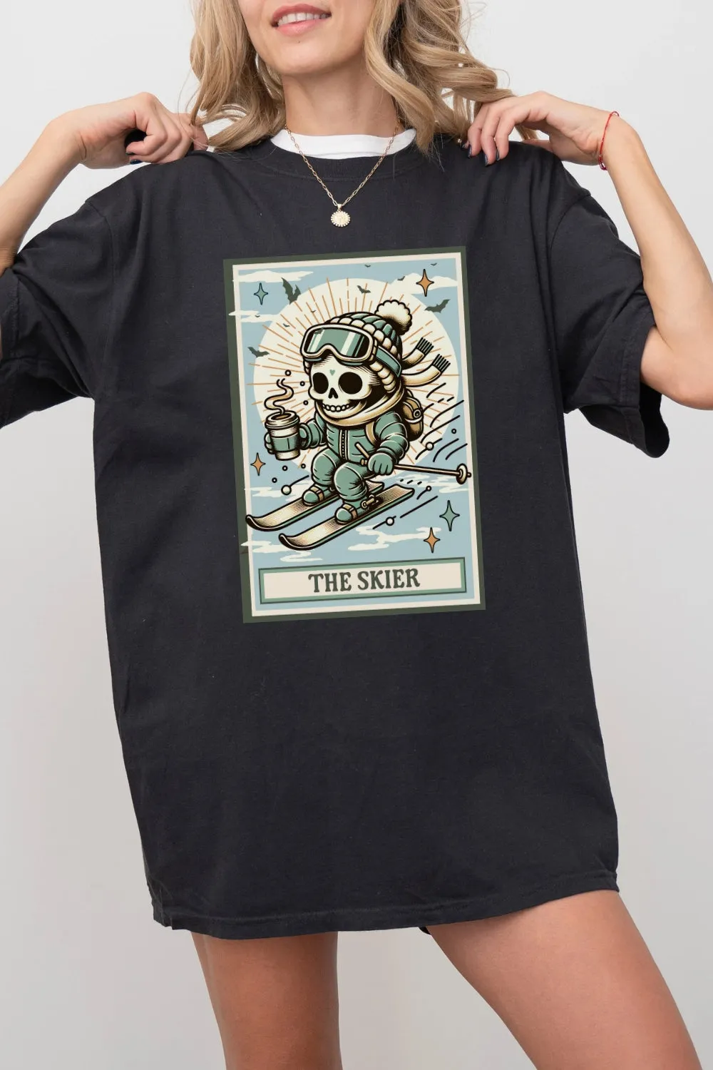 The Skier Skeleton Tarot Card Tee For Women sold by Fancy Tees product image thumbnail 3
