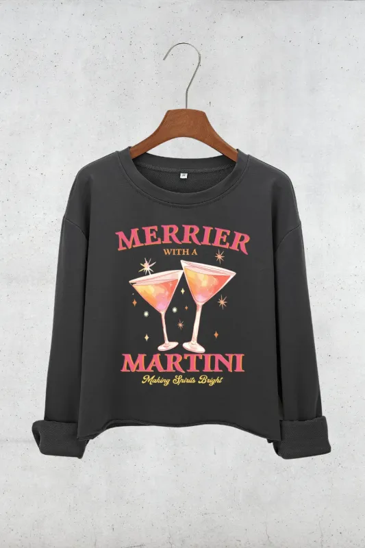 Merrier With A Christmas Martini Crop Sweatshirt For Women sold by Fancy Tees