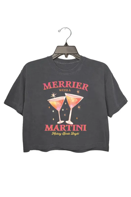 Merrier With A Christmas Martini Crop Top For Women sold by Fancy Tees