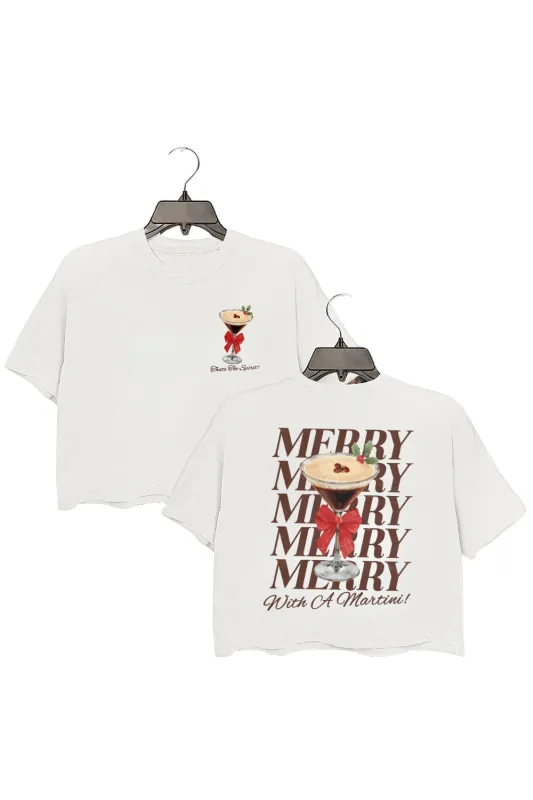 Merrier With A Martini Crop Top For Women sold by Fancy Tees
