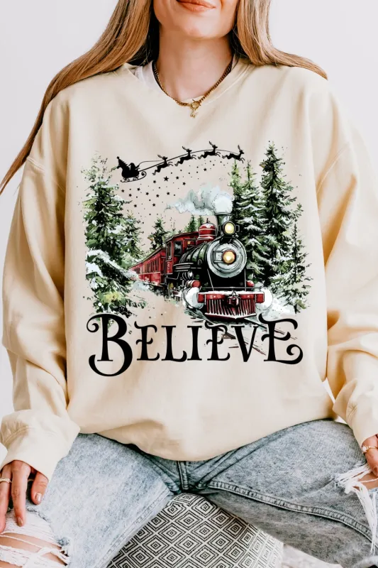Believe North Pole Train Sweatshirt For Women sold by Fancy Tees