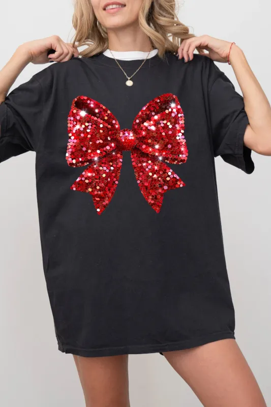 Christmas Glitter Red Bow Tee For Women sold by Fancy Tees