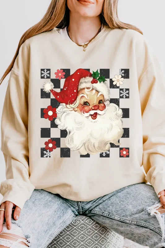 Retro Checkered Santa Sweatshirt For Women sold by Fancy Tees