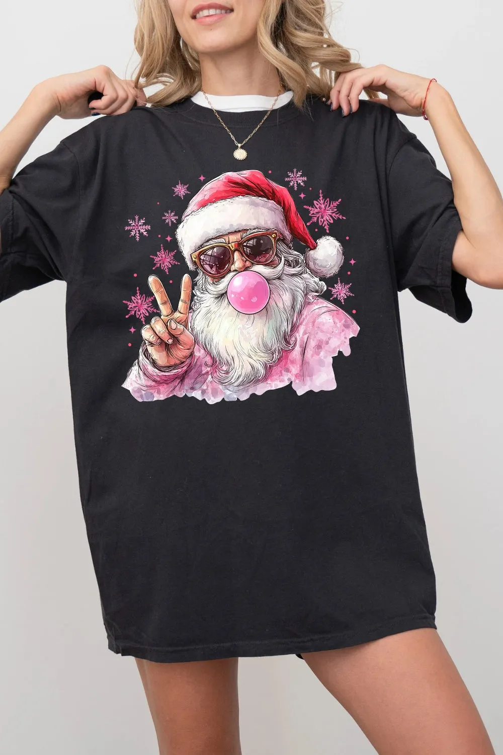 Santa Christmas Blowing Bubble Snowflake Tee For Women sold by Fancy Tees product image thumbnail 3