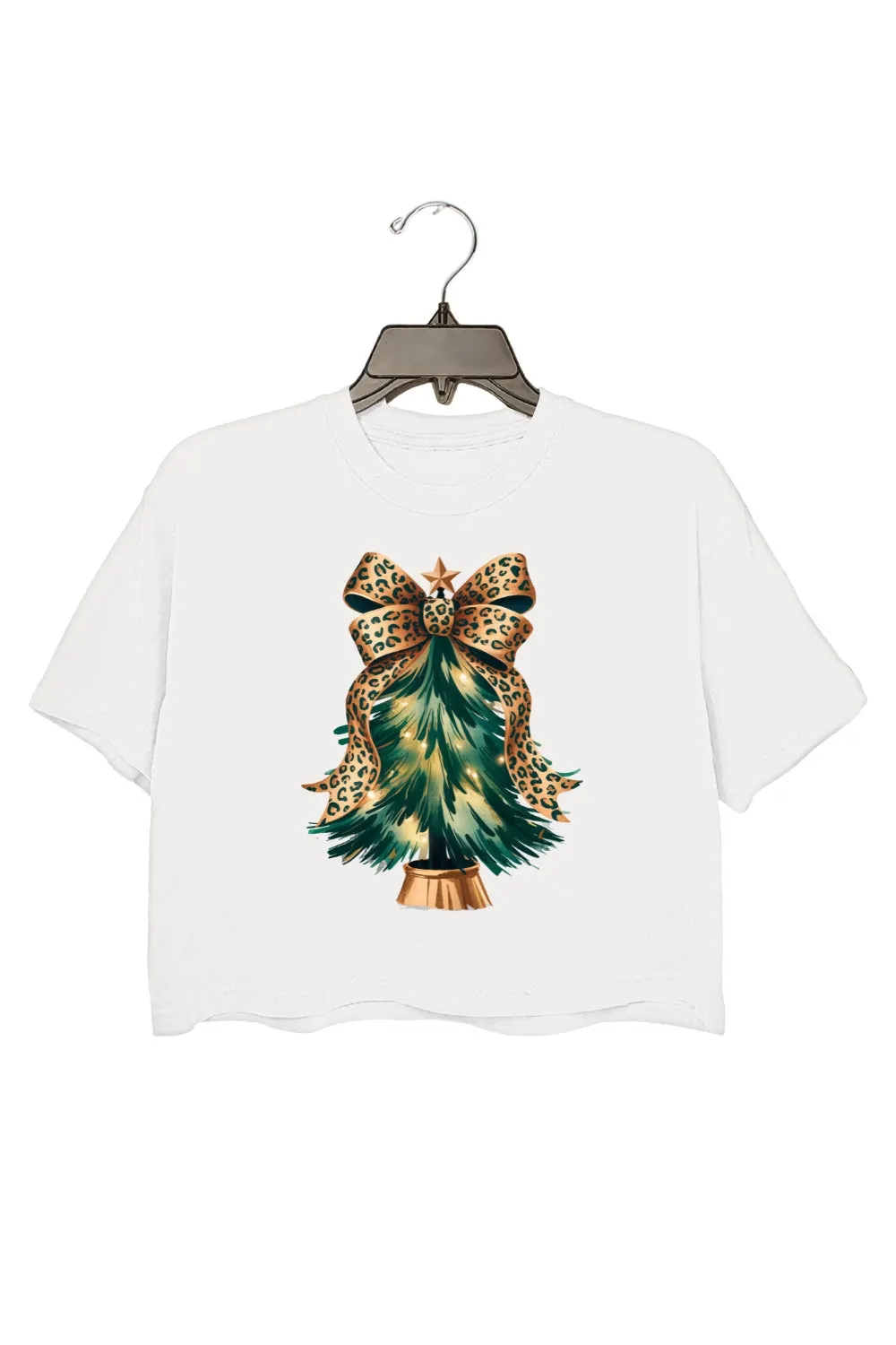 Leopard Bow Christmas Tree Crop Top For Women sold by Fancy Tees product image thumbnail 2