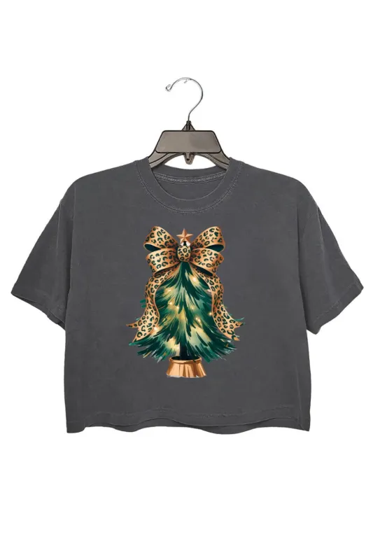 Leopard Bow Christmas Tree Crop Top For Women sold by Fancy Tees
