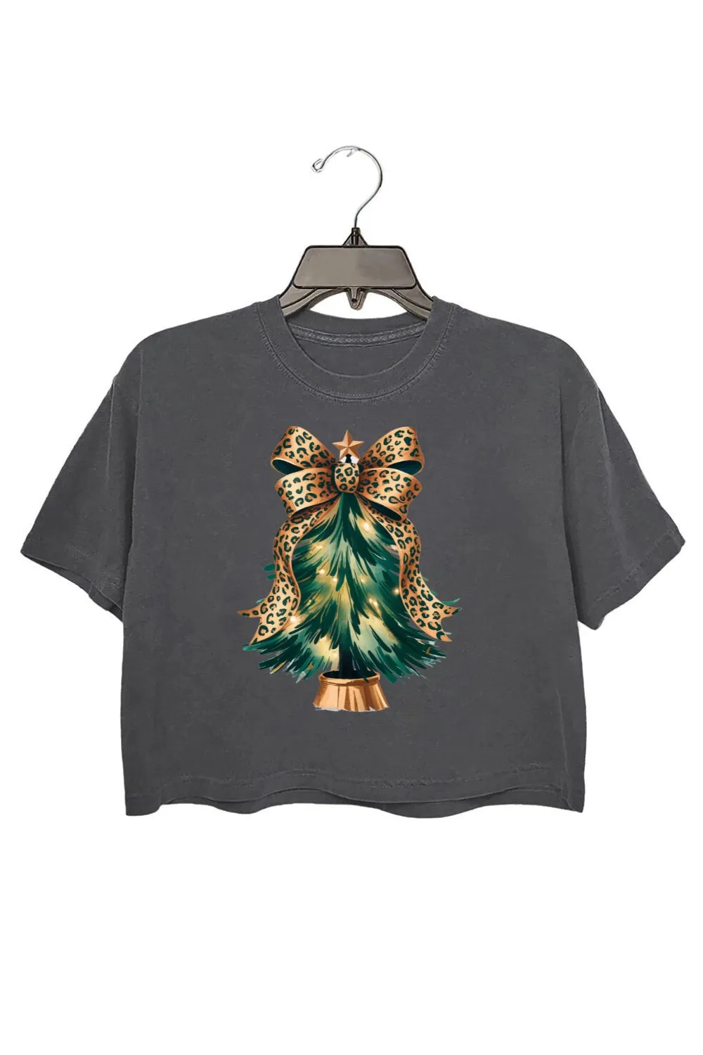 Leopard Bow Christmas Tree Crop Top For Women sold by Fancy Tees