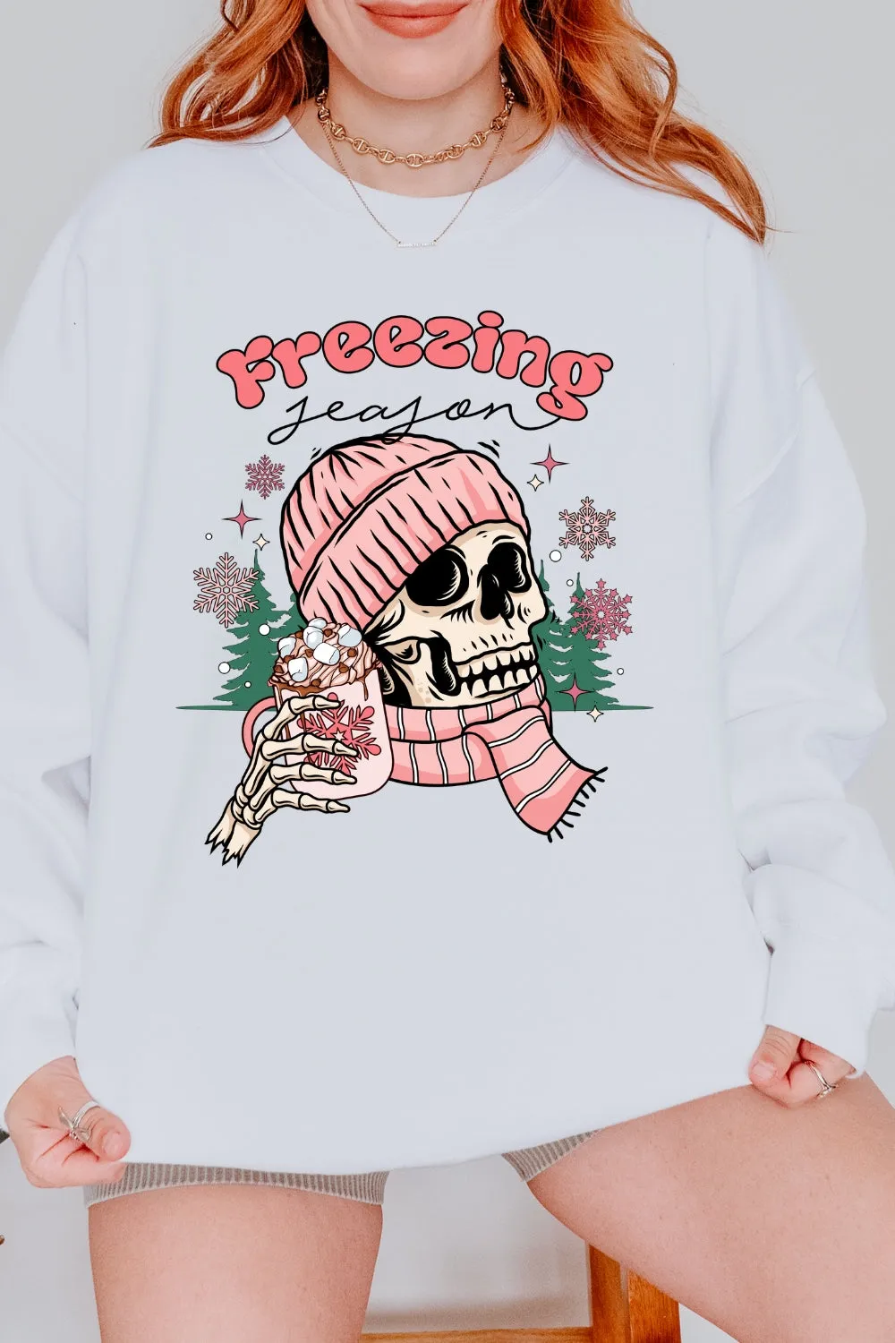 Pink Freezing Season Skeleton Sweatshirt For Women sold by Fancy Tees product image thumbnail 4