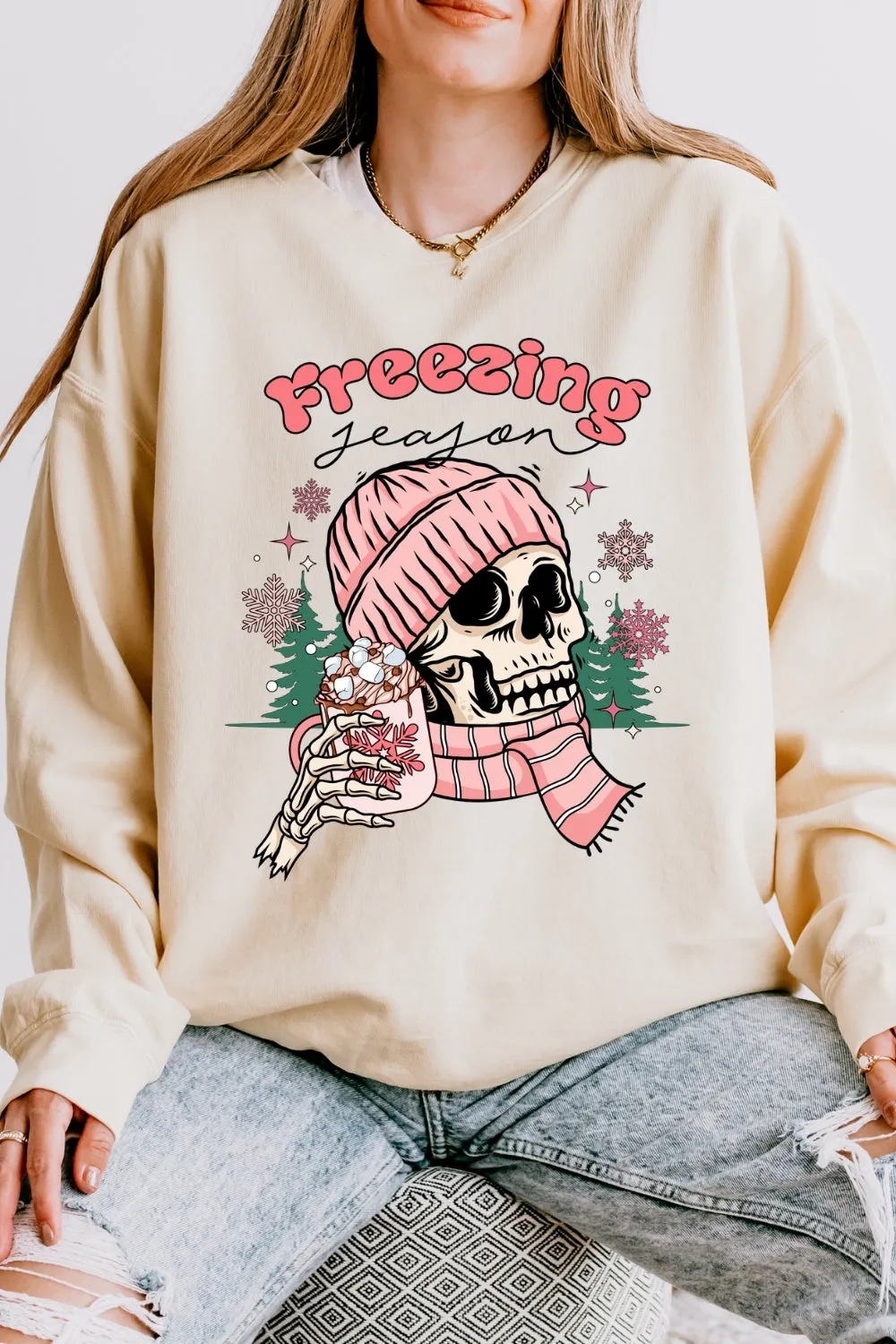 Pink Freezing Season Skeleton Sweatshirt For Women sold by Fancy Tees product image thumbnail 2