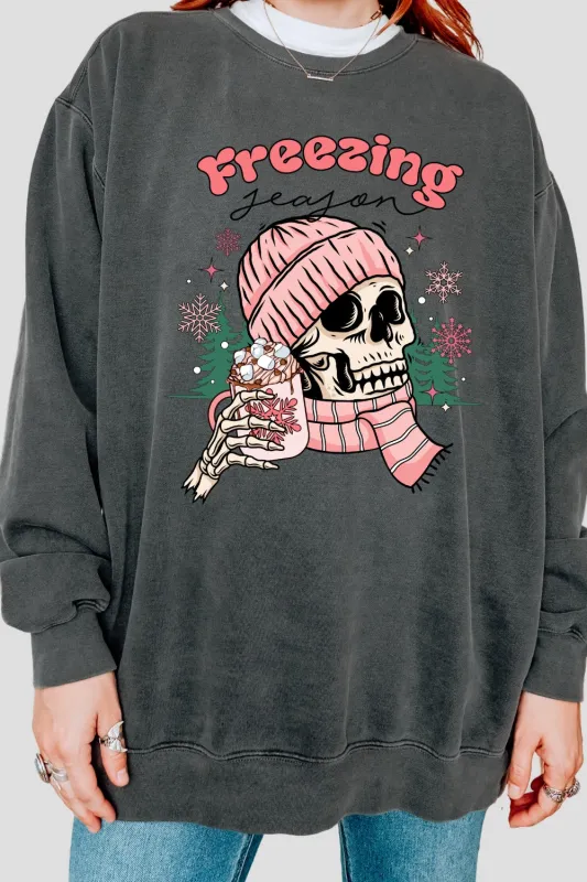 Pink Freezing Season Skeleton Sweatshirt For Women sold by Fancy Tees
