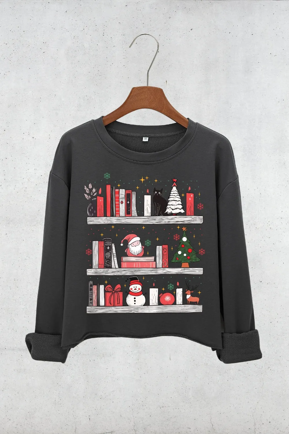 Cozy Christmas Bookshelf Crop Sweatshirt sold by Fancy Tees