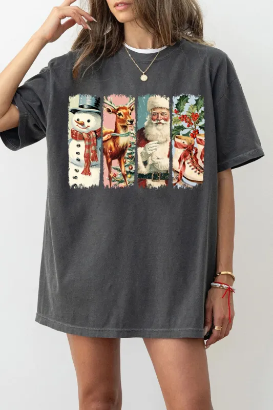 Vintage Christmas Santa Snowman Tee For Women sold by Fancy Tees