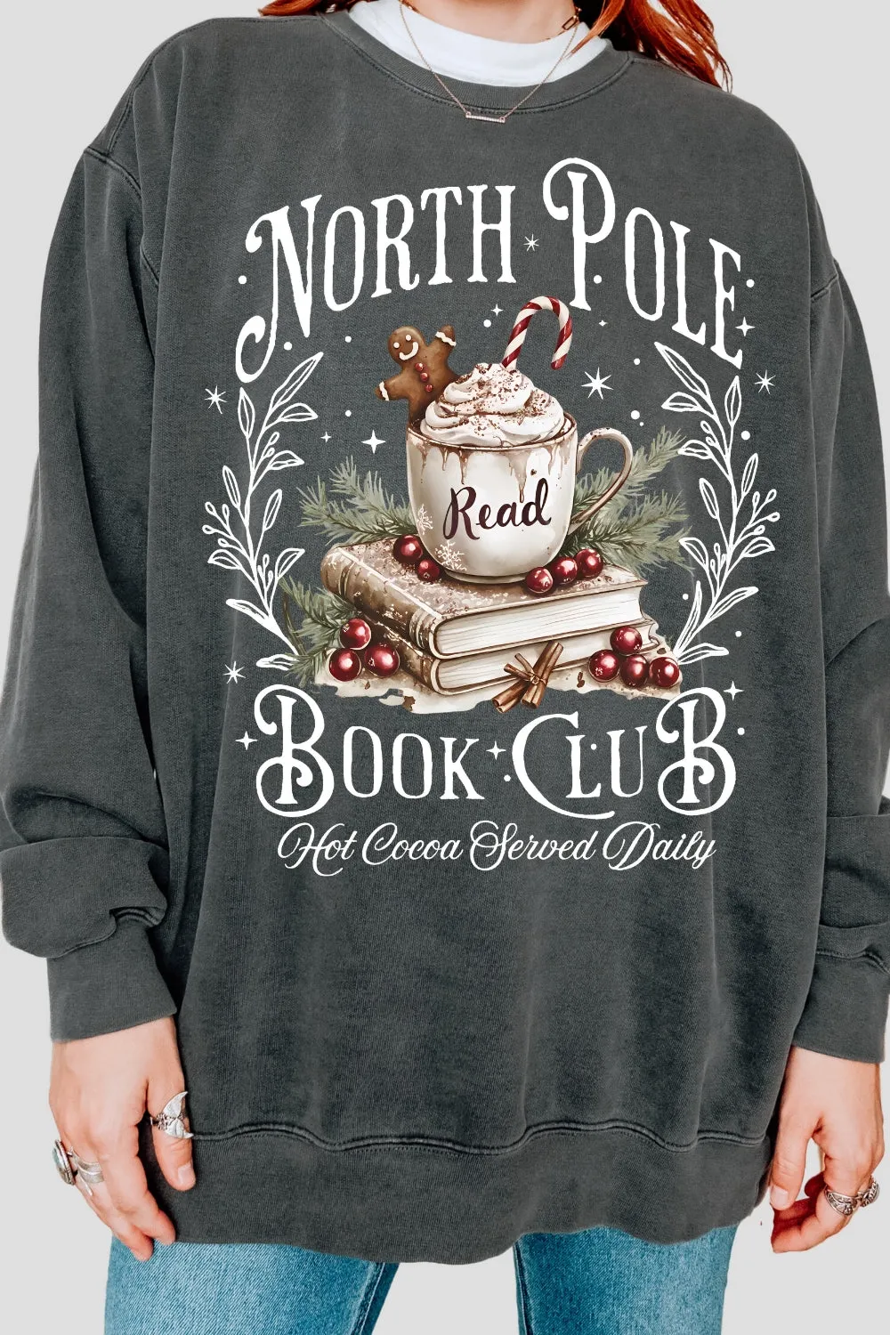 North Pole Book Club Christmas Sweatshirt For Women sold by Fancy Tees product image thumbnail 2