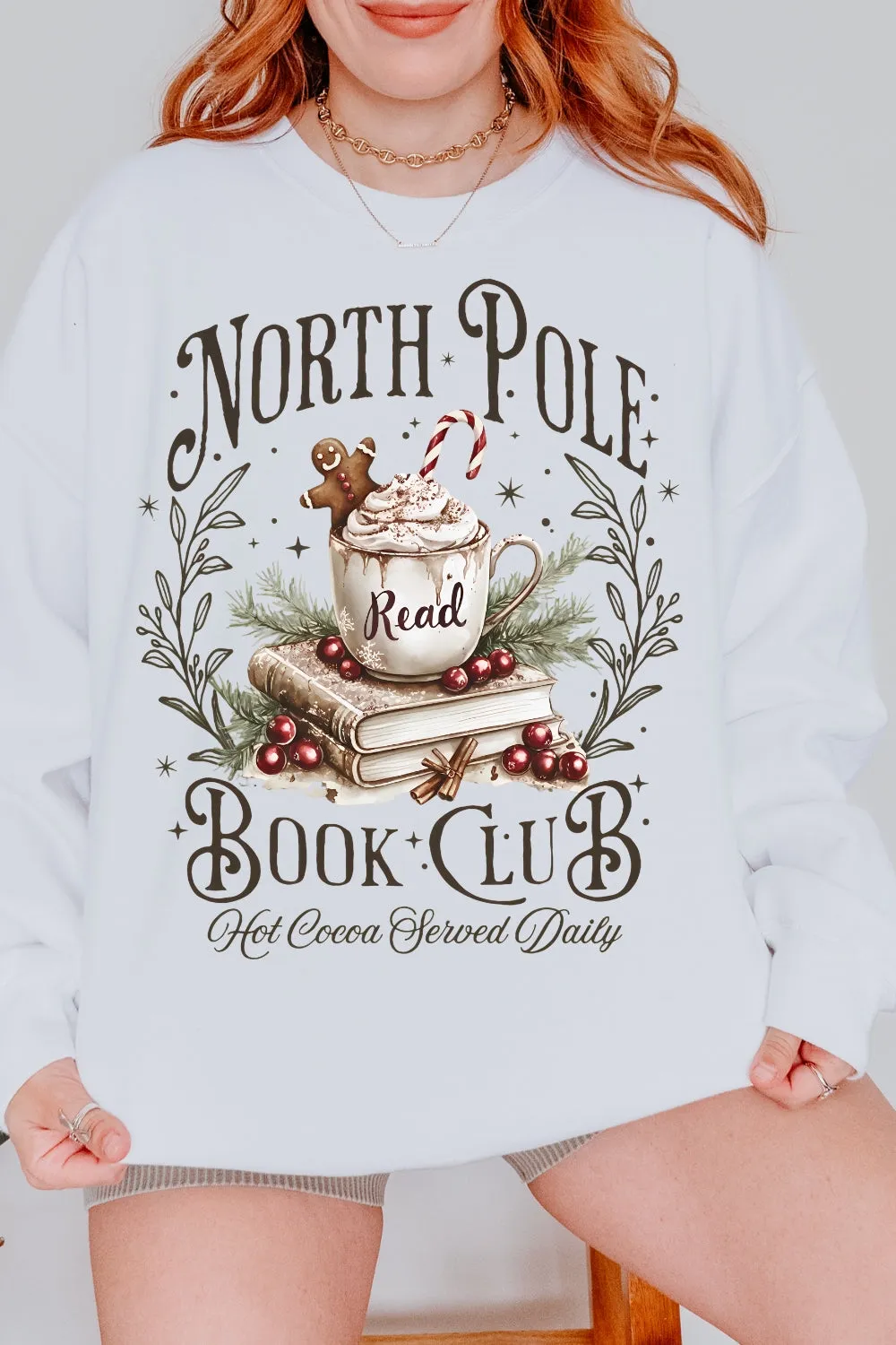 North Pole Book Club Christmas Sweatshirt For Women sold by Fancy Tees product image thumbnail 3