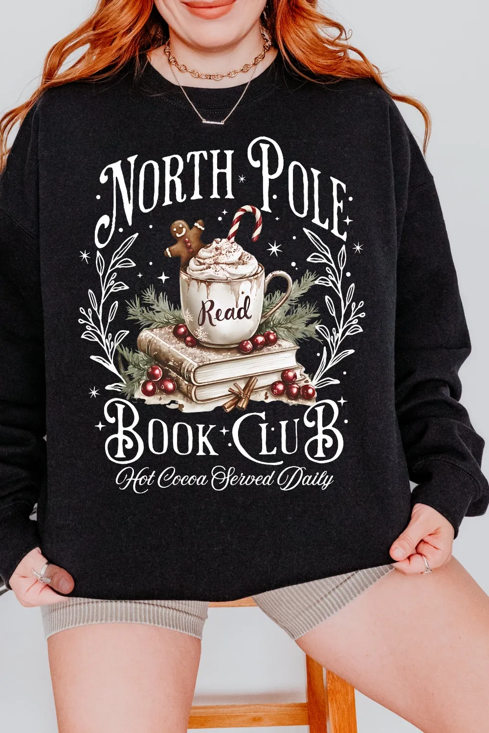 North Pole Book Club Christmas Sweatshirt For Women sold by Fancy Tees product image thumbnail 4