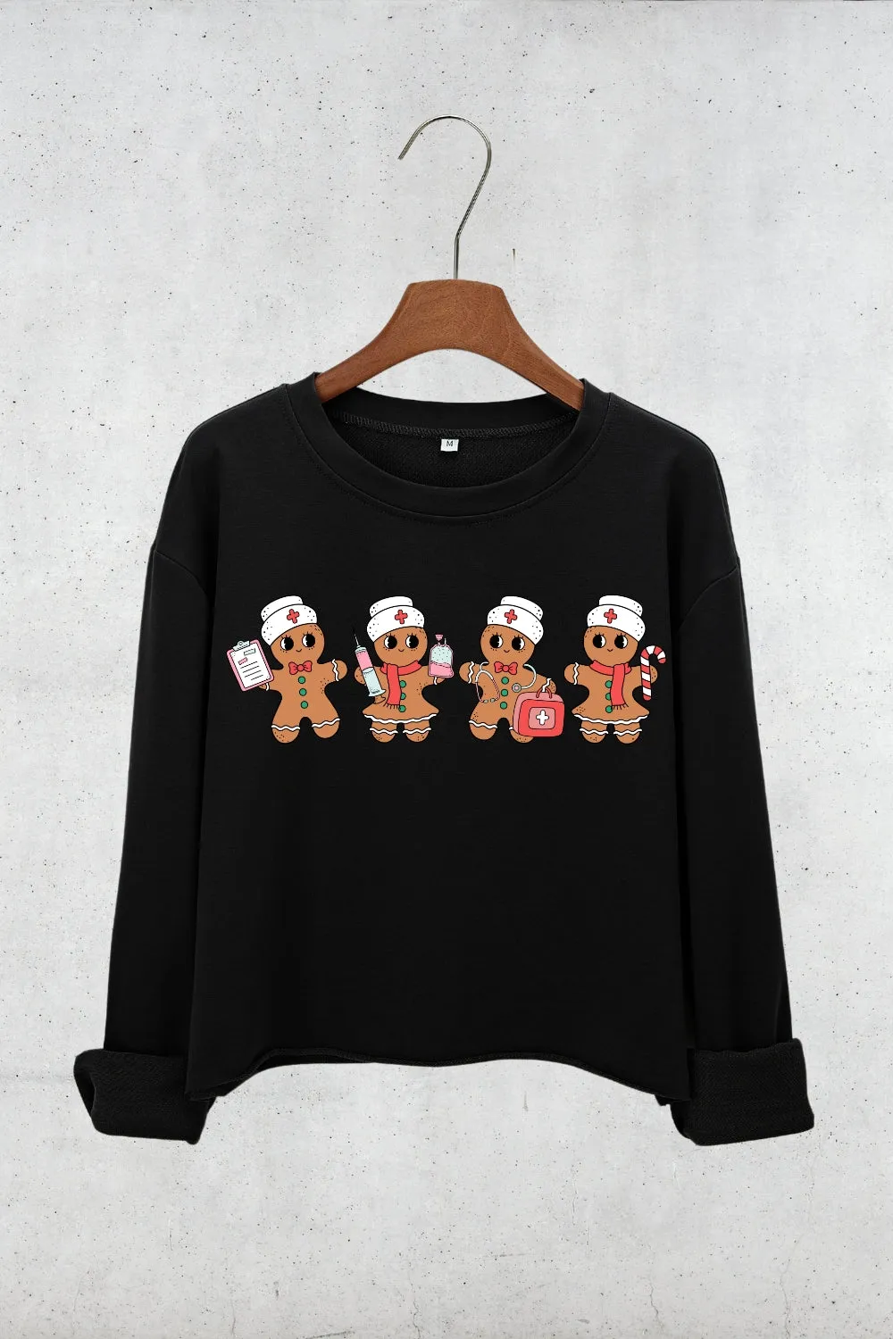 Gingerbread Nurse Christmas Crop Sweatshirt For Women sold by Fancy Tees product image thumbnail 3