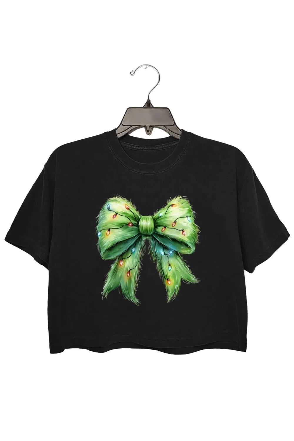 Fluffy Christmas Lights Bow Crop Top For Women sold by Fancy Tees product image thumbnail 3