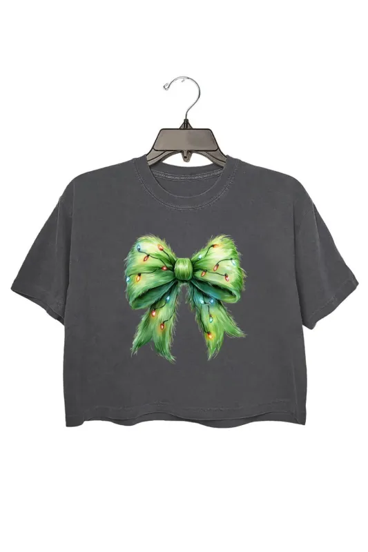 Fluffy Christmas Lights Bow Crop Top For Women sold by Fancy Tees