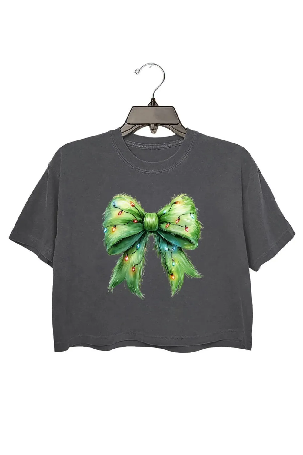 Fluffy Christmas Lights Bow Crop Top For Women sold by Fancy Tees