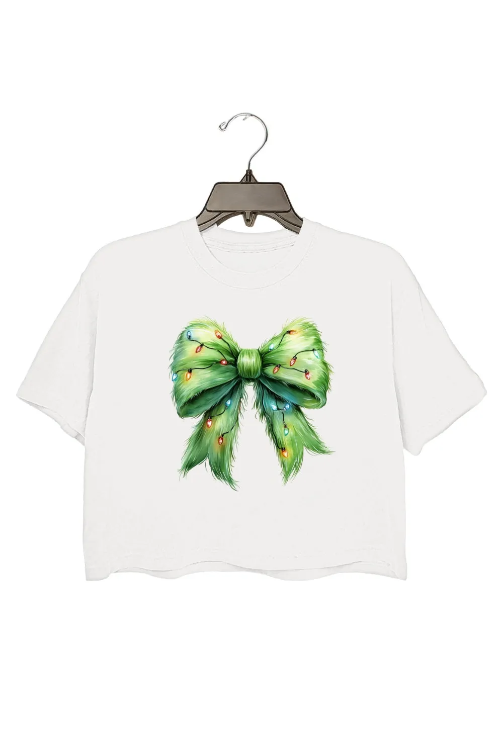 Fluffy Christmas Lights Bow Crop Top For Women sold by Fancy Tees product image thumbnail 2