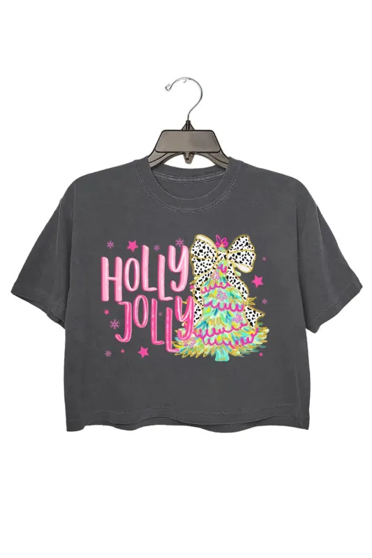 Colorful Glitter Holly Jolly Crop Top For Women made by Fancy Tees