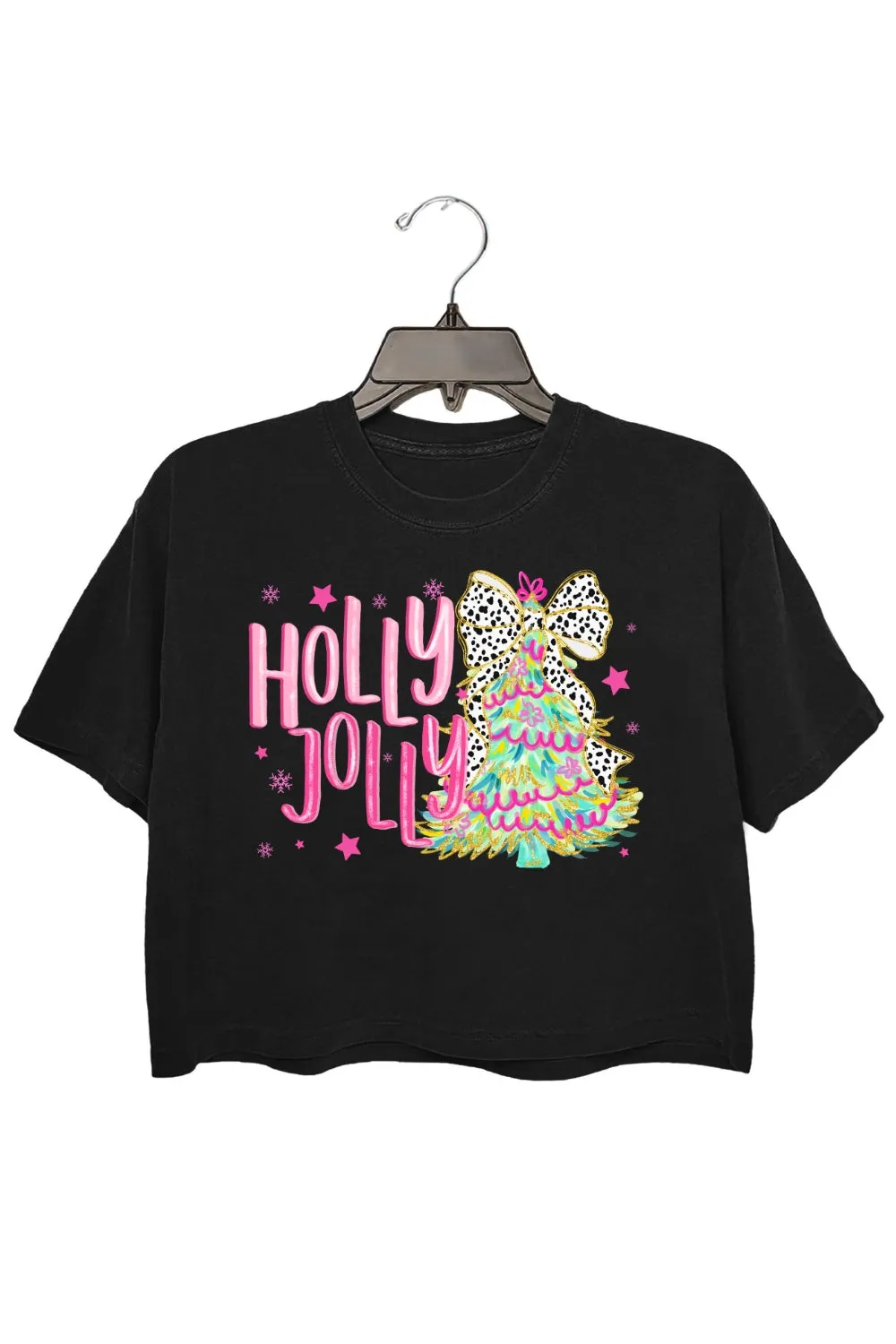 Colorful Glitter Holly Jolly Crop Top For Women sold by Fancy Tees product image thumbnail 3