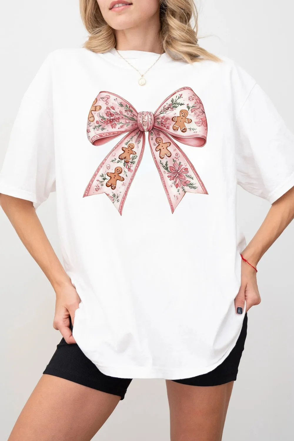 Gingerbread Christmas Bow Tee For Women sold by Fancy Tees product image thumbnail 2