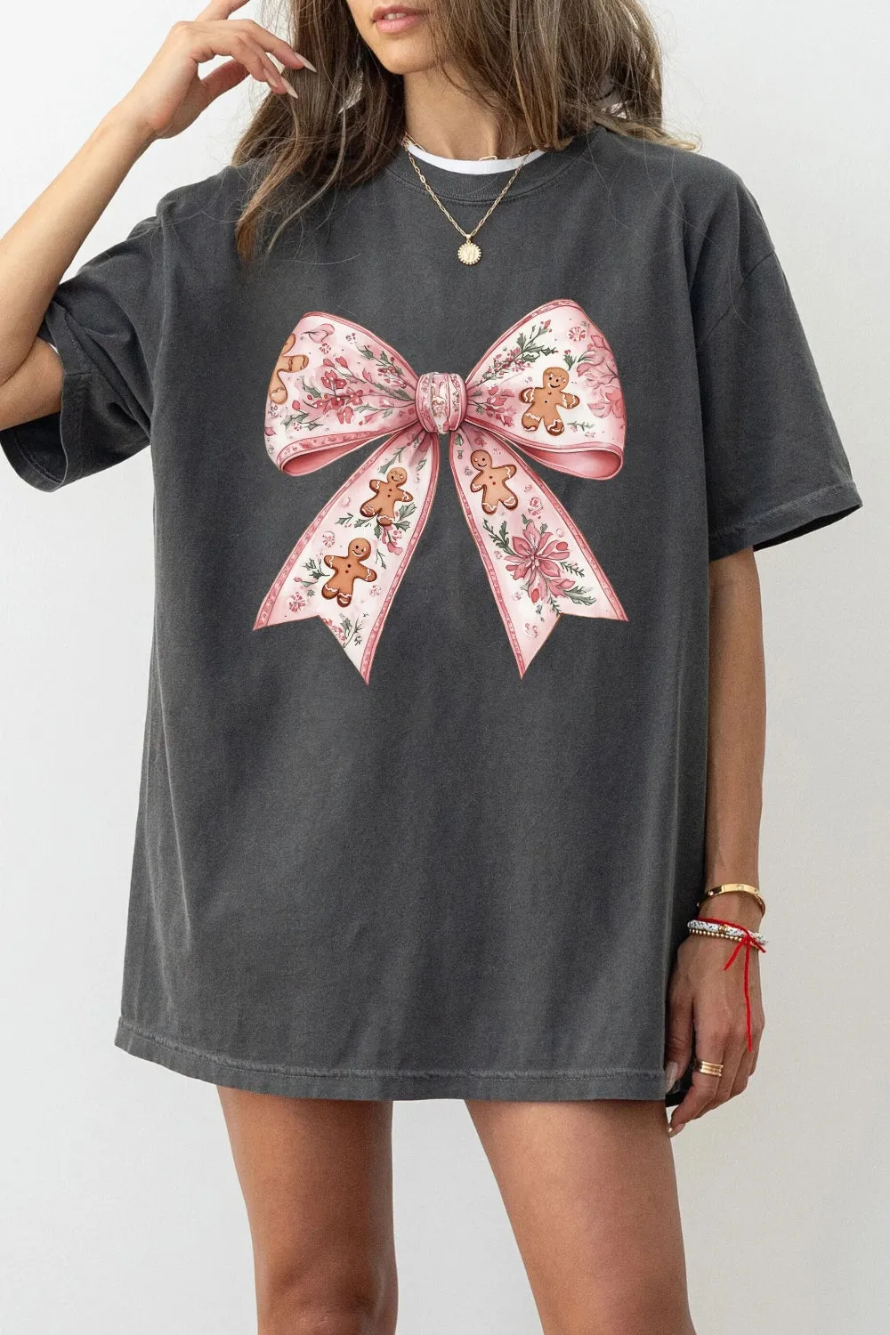 Gingerbread Christmas Bow Tee For Women sold by Fancy Tees