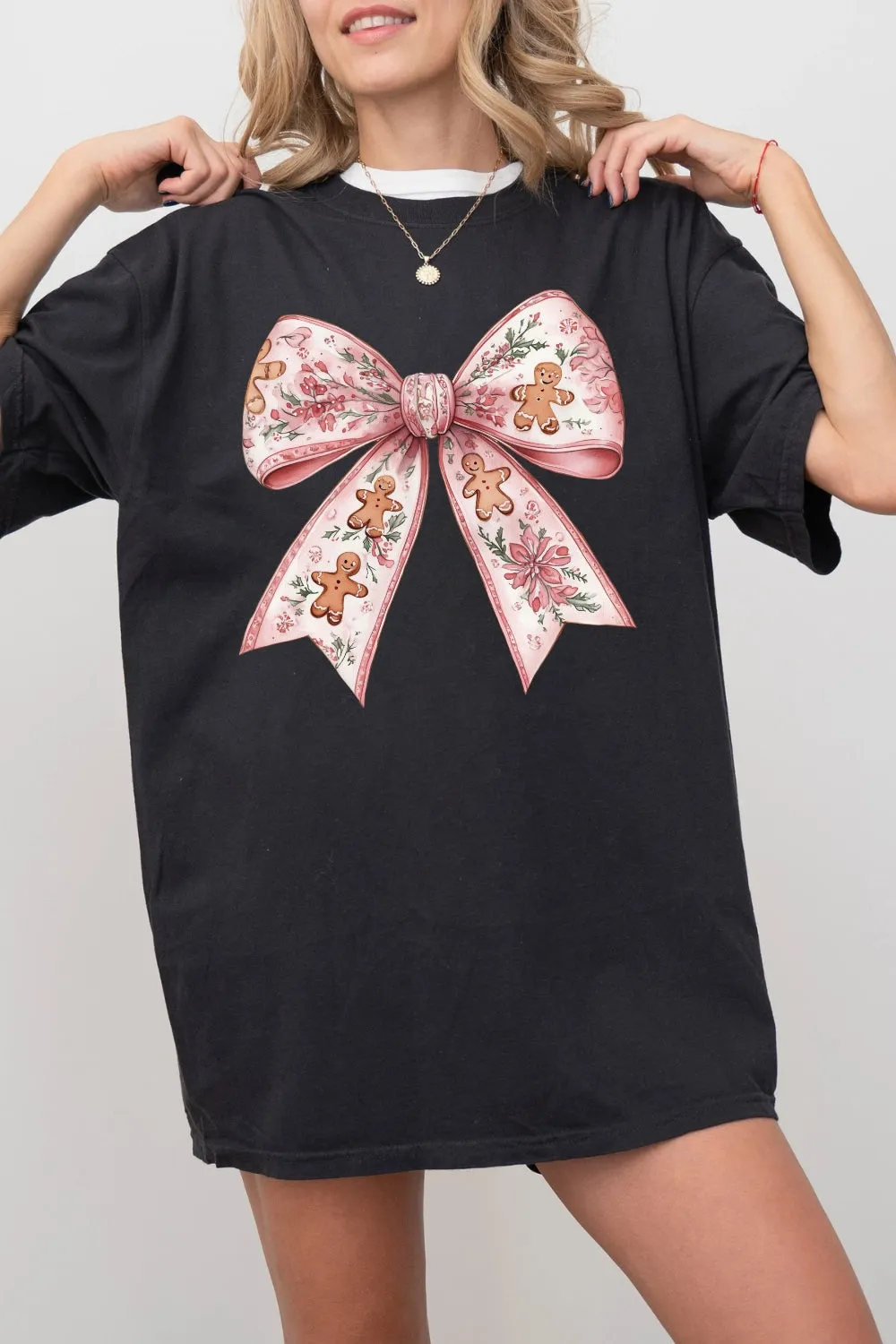 Gingerbread Christmas Bow Tee For Women sold by Fancy Tees product image thumbnail 3