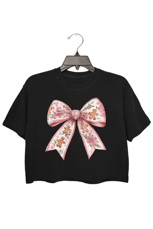 Gingerbread Christmas Bow Crop Top For Women sold by Fancy Tees