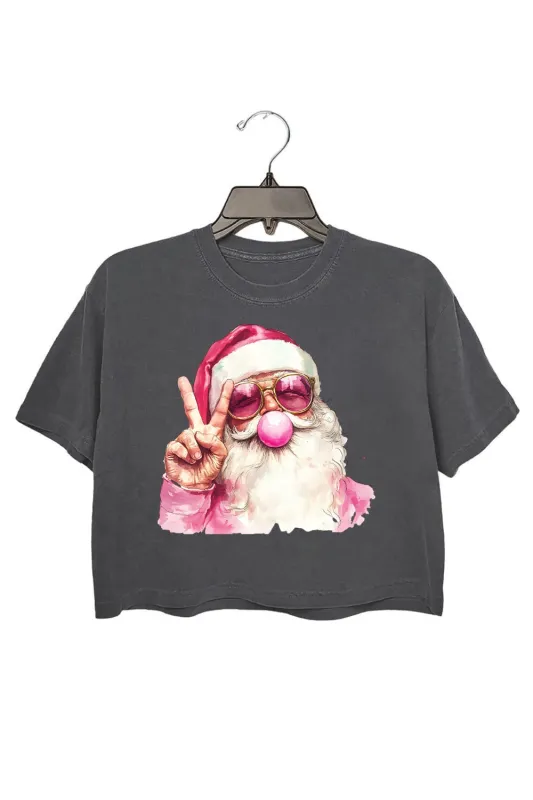 Retro Santa Christmas Blowing Bubble Crop Top For Women made by Fancy Tees